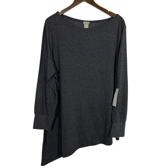Chico's Tops - NWT Chico's Asymmetrical Bateau Tunic 3/4 Sleeve Grey 2X Classic Minimalist‎